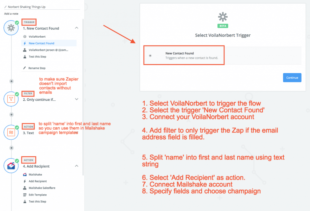 Use Zap to push VoilaNorbert straight to Mailshake.