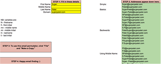 Screenshot of Google Sheets permutator