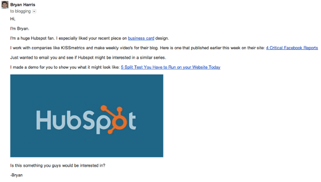 Here’s another example of a pitch that HubSpot received