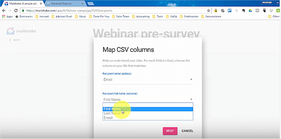 Mailshake map CSV columns screenshot