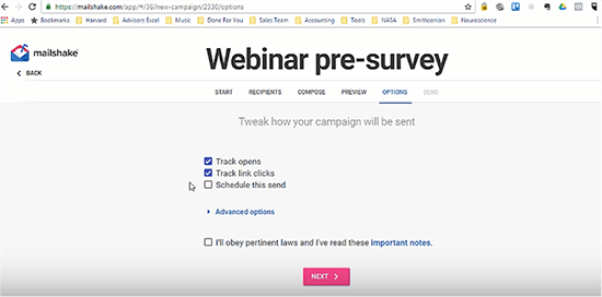 Mailshake webinar pre-survey screenshot