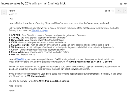 Email on how to increase your sales by 20%