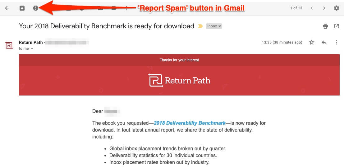 Report Spam button in Gmail