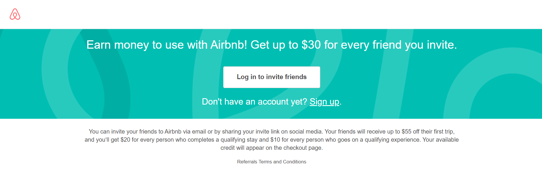 Airbnb referral program Login