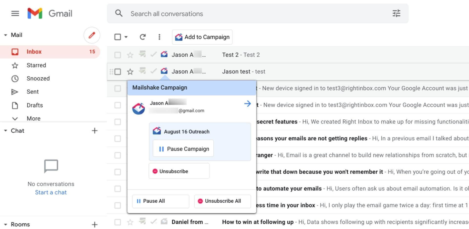 Manage Mailshake Campaigns in Gmail